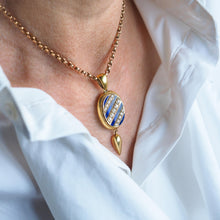 Load image into Gallery viewer, Antique Victorian 15K Gold Blue Enamel &amp; Pearl Pendant Locket Necklace - c.1880
