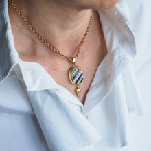Load image into Gallery viewer, Antique Victorian 15K Gold Blue Enamel &amp; Pearl Pendant Locket Necklace - c.1880
