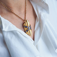 Load image into Gallery viewer, Antique Victorian 18K Gold Rose Cut Diamond &amp; Blue Enamel Pendant - c.1880
