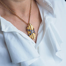 Load image into Gallery viewer, Antique Victorian 18K Gold Rose Cut Diamond &amp; Blue Enamel Pendant - c.1880
