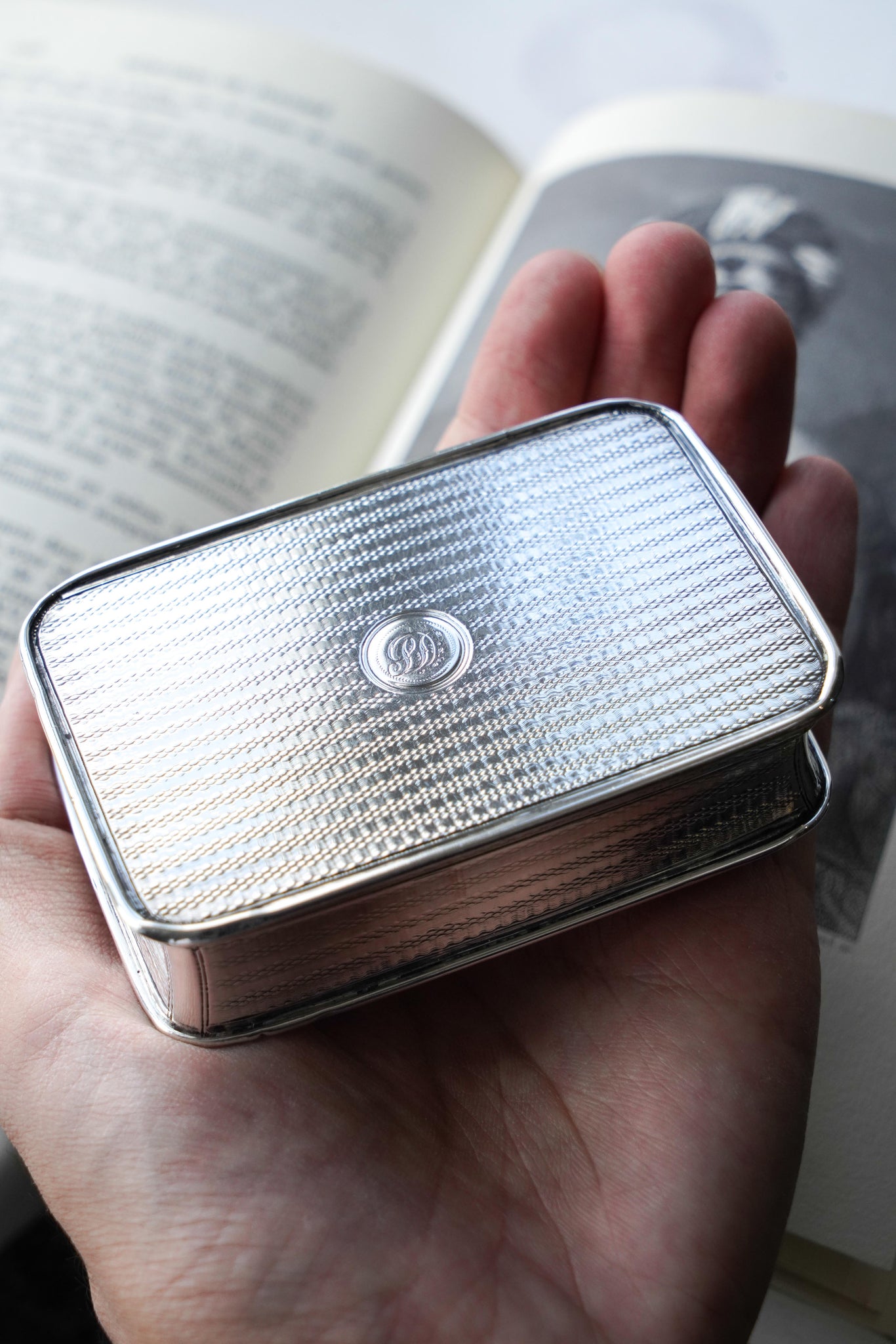 Large Antique Georgian Solid Silver Snuff Box with Engine Turned Motif ...