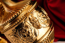Load image into Gallery viewer, Antique Solid Silver Gilt Vase/Urn Pair with Figural Roman Classical Influences - George Nathan &amp; Ridley Hayes 1910
