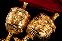 Load image into Gallery viewer, Antique Solid Silver Gilt Vase/Urn Pair with Figural Roman Classical Influences - George Nathan &amp; Ridley Hayes 1910
