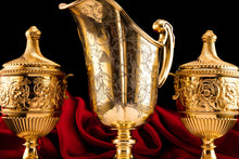 Load image into Gallery viewer, Antique Solid Silver Gilt Vase/Urn Pair with Figural Roman Classical Influences - George Nathan &amp; Ridley Hayes 1910
