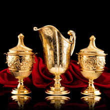 Load image into Gallery viewer, Antique Solid Silver Gilt Vase/Urn Pair with Figural Roman Classical Influences - George Nathan &amp; Ridley Hayes 1910
