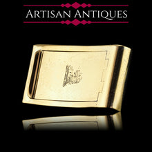 Load image into Gallery viewer, Antique Georgian Solid Silver Gilt Snuff Box Curved &amp; Crested Design - William Simpson 1810

