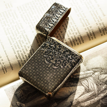 Antique Solid Silver French Niello Cigarette Case
