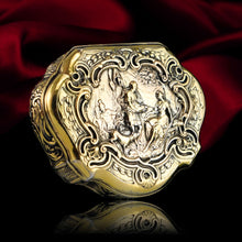 Load image into Gallery viewer, Antique Solid Silver Gilt Table Snuff Box, Rococo Motif and Meleager Boar Head Scene - 18th c.
