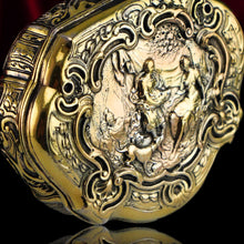 Load image into Gallery viewer, Antique Solid Silver Gilt Table Snuff Box, Rococo Motif and Meleager Boar Head Scene - 18th c.

