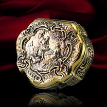 Load image into Gallery viewer, Antique Solid Silver Gilt Table Snuff Box, Rococo Motif and Meleager Boar Head Scene - 18th c.
