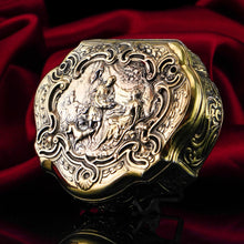 Load image into Gallery viewer, Antique Solid Silver Gilt Table Snuff Box, Rococo Motif and Meleager Boar Head Scene - 18th c.
