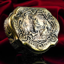 Load image into Gallery viewer, Antique Solid Silver Gilt Table Snuff Box, Rococo Motif and Meleager Boar Head Scene - 18th c.
