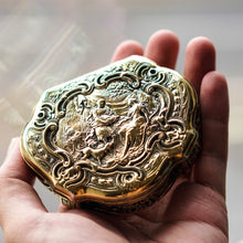 Load image into Gallery viewer, Antique Solid Silver Gilt Table Snuff Box, Rococo Motif and Meleager Boar Head Scene - 18th c.
