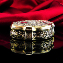 Load image into Gallery viewer, Antique Solid Silver Gilt Table Snuff Box, Rococo Motif and Meleager Boar Head Scene - 18th c.
