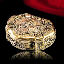 Load image into Gallery viewer, Antique Solid Silver Gilt Table Snuff Box, Rococo Motif and Meleager Boar Head Scene - 18th c.
