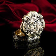 Load image into Gallery viewer, Antique Solid Silver Gilt Table Snuff Box, Rococo Motif and Meleager Boar Head Scene - 18th c.
