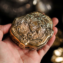 Load image into Gallery viewer, Antique Solid Silver Gilt Table Snuff Box, Rococo Motif and Meleager Boar Head Scene - 18th c.
