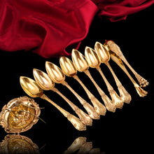 Load image into Gallery viewer, Antique French Solid Silver Gilt Vermeil Teaspoon, Tongs &amp; Strainer Set - Philippe Berthier Paris c.1845.
