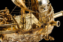 Load image into Gallery viewer, Antique Solid Silver Gilt Nef Ship Centrepiece with Mythological Figures &amp; English Royal Coat of Arms - c.1890
