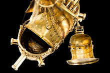 Load image into Gallery viewer, Antique Solid Silver Gilt Nef Ship Centrepiece with Mythological Figures &amp; English Royal Coat of Arms - c.1890
