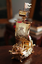 Load image into Gallery viewer, Antique Solid Silver Gilt Nef Ship Centrepiece with Mythological Figures &amp; English Royal Coat of Arms - c.1890
