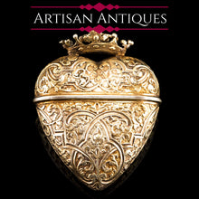 Load image into Gallery viewer, Antique Solid Silver Gilt Heart Shaped Box/Vinaigrette- 18th Century
