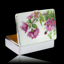 Load image into Gallery viewer, Antique Large Solid Silver Enamel Box Guilloche and Rose Design - Steinhart &amp; Co 1904
