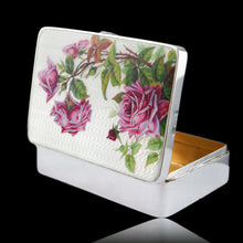 Load image into Gallery viewer, Antique Large Solid Silver Enamel Box Guilloche and Rose Design - Steinhart &amp; Co 1904
