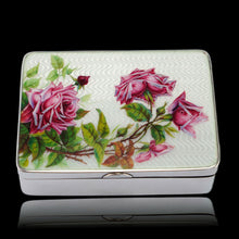 Load image into Gallery viewer, Antique Large Solid Silver Enamel Box Guilloche and Rose Design - Steinhart &amp; Co 1904
