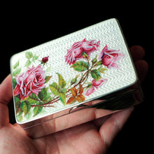 Load image into Gallery viewer, Antique Large Solid Silver Enamel Box Guilloche and Rose Design - Steinhart &amp; Co 1904
