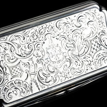 Load image into Gallery viewer, Antique Large Solid Silver Snuff Box Cartouche Shaped with Profuse Hand Engravings - London 1842
