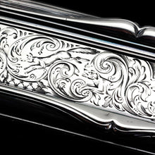 Load image into Gallery viewer, Antique Large Solid Silver Snuff Box Cartouche Shaped with Profuse Hand Engravings - London 1842
