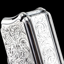 Load image into Gallery viewer, Antique Large Solid Silver Snuff Box Cartouche Shaped with Profuse Hand Engravings - London 1842
