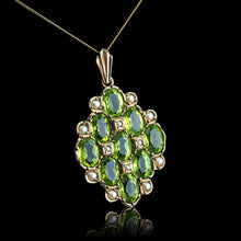 Load image into Gallery viewer, Antique Style Peridot &amp; Pearl Pendant Necklace 9K Gold
