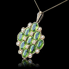 Load image into Gallery viewer, Antique Style Peridot &amp; Pearl Pendant Necklace 9K Gold
