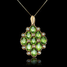 Load image into Gallery viewer, Antique Style Peridot &amp; Pearl Pendant Necklace 9K Gold
