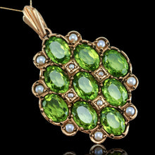 Load image into Gallery viewer, Antique Style Peridot &amp; Pearl Pendant Necklace 9K Gold
