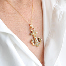 Load image into Gallery viewer, Antique Victorian Pearl Anchor Pendant Necklace 15K Gold - c.1900
