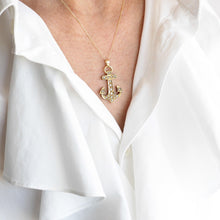 Load image into Gallery viewer, Antique Victorian Pearl Anchor Pendant Necklace 15K Gold - c.1900
