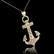 Load image into Gallery viewer, Antique Victorian Pearl Anchor Pendant Necklace 15K Gold - c.1900
