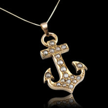 Load image into Gallery viewer, Antique Victorian Pearl Anchor Pendant Necklace 15K Gold - c.1900
