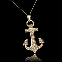 Load image into Gallery viewer, Antique Victorian Pearl Anchor Pendant Necklace 15K Gold - c.1900
