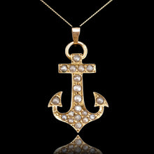 Load image into Gallery viewer, Antique Victorian Pearl Anchor Pendant Necklace 15K Gold - c.1900
