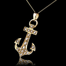 Load image into Gallery viewer, Antique Victorian Pearl Anchor Pendant Necklace 15K Gold - c.1900
