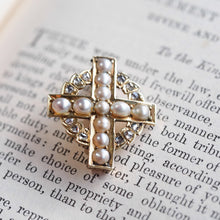 Load image into Gallery viewer, Antique Diamond and Pearl Cross Brooch/Pendant 15K Gold c.1880
