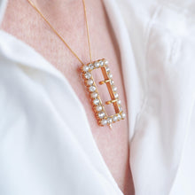 Load image into Gallery viewer, Antique Victorian Diamond Pearl Brooch/Pendant Buckle Shape 18K Gold - c.1890
