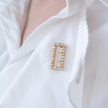 Load image into Gallery viewer, Antique Victorian Diamond Pearl Brooch/Pendant Buckle Shape 18K Gold - c.1890
