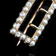 Load image into Gallery viewer, Antique Victorian Diamond Pearl Brooch/Pendant Buckle Shape 18K Gold - c.1890
