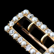 Load image into Gallery viewer, Antique Victorian Diamond Pearl Brooch/Pendant Buckle Shape 18K Gold - c.1890
