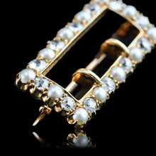 Load image into Gallery viewer, Antique Victorian Diamond Pearl Brooch/Pendant Buckle Shape 18K Gold - c.1890
